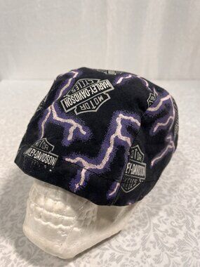 Vintage Harley Davidon Cotton Skull Cap Bandana Logo Purple Lightning OSFA USA